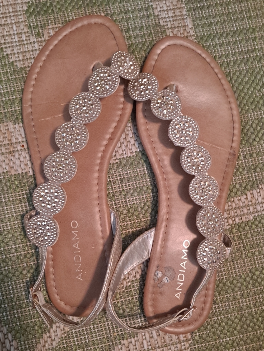 Andiamo Women's Embellished Gold T-Strap Sandals